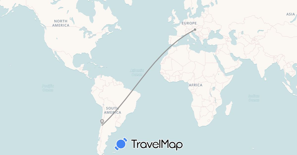 TravelMap itinerary: driving, plane in Austria, Chile (Europe, South America)